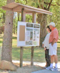 photo of the kiosk where the self guided tour of the historic siskiyou smokejumper base begins. Cave Junction, Oregon