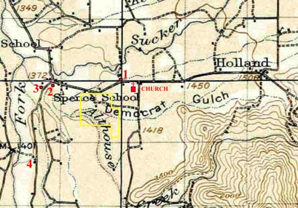 1915 topographic map showing the vicinity of Bridgeview and Althouse Community Church, Cave Junction, southwest Oregon