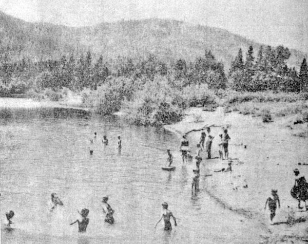 Photo of swimmers at Illinois River Forks State Park, July 1965, Cave Junction, Oregon.
